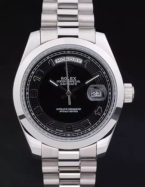 Swiss Rolex Day Date Stainless Steel Bracelet Black Dial Perfect Watch Rolex3767