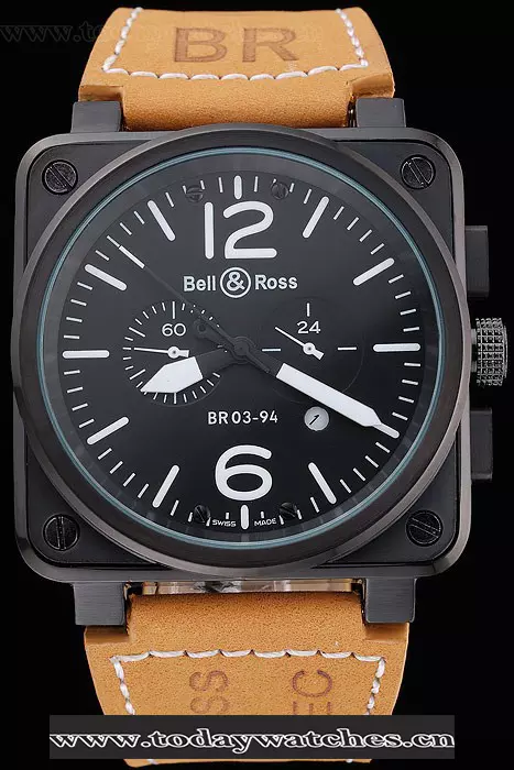 Bell And Ross Br 03 94 Black Dial Black Case Beige Leather Strap Pant121212