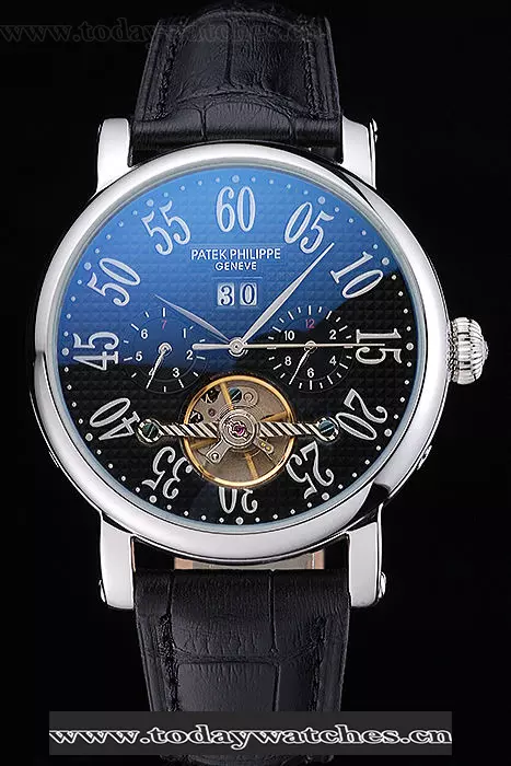 Patek Philippe Grand Complications Stainless Steel Case Black Dial Roman Numerals Black Leather Pant60152
