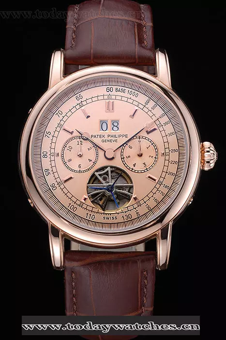 Patek Philippe Geneve Grand Complications Rose Dial Tourbillon Brown Leather Band Pant60056