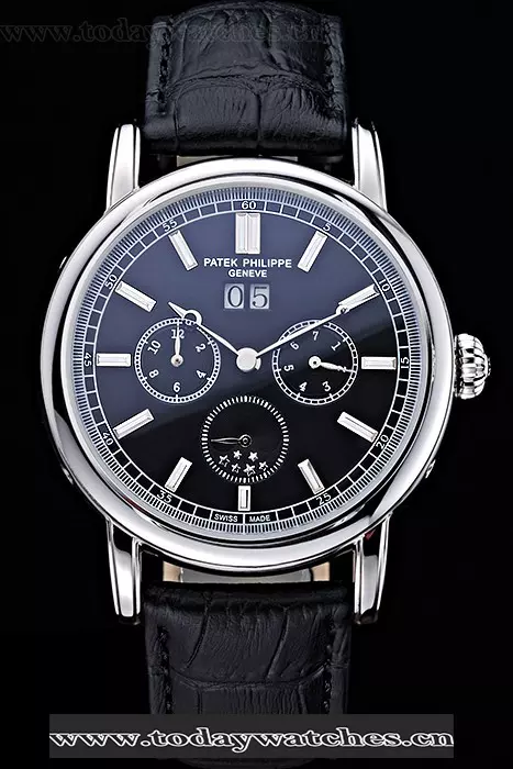 Patek Philippe Geneve Grand Complications Black Dial Stainless Steel Bezel Black Leather Band Pant118604