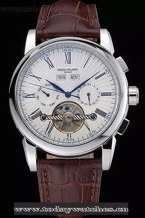 Patek Philippe Grand Complications Stainless Steel Case White Dial Roman Numerals Brown Leather Strap Pant118776