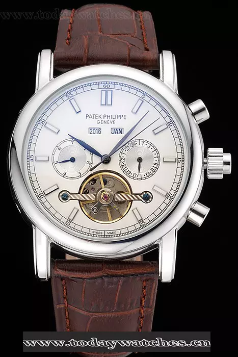 Patek Philippe Grand Complications Stainless Steel Case White Dial Brown Leather Bracelet Pant118782