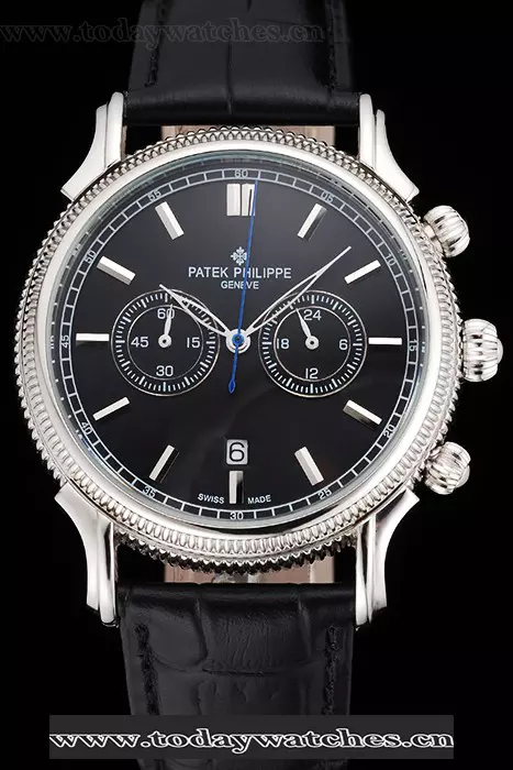 Patek Philippe Chronograph Black Dial Stainless Steel Case Black Leather Strap Pant122951