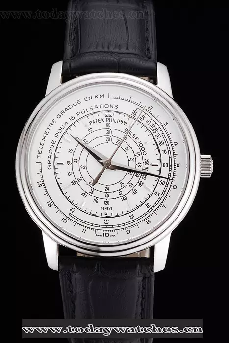 Patek Philippe Multi Scale White Dial Stainless Steel Case Black Leather Strap Pant122978