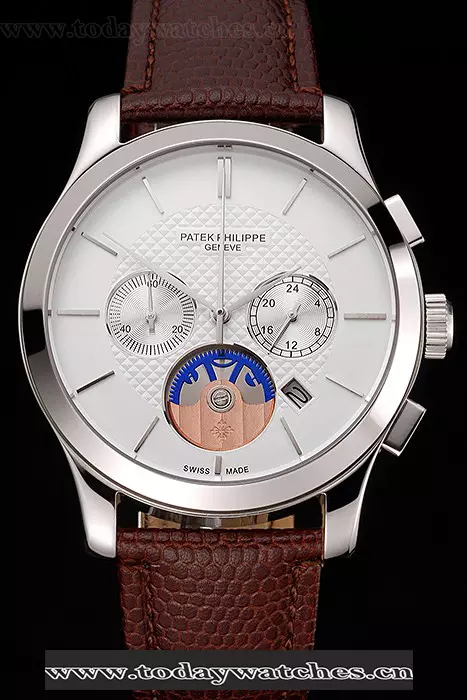 Patek Philippe Chronograph White Dial Stainless Steel Case Brown Leather Strap Pant123385