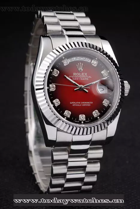Rolex Day Date Polished Stainless Steel Two Tone Red Dial Pant58034