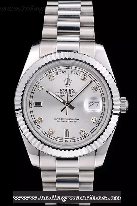 Rolex Daydate Stainless Steel Ribbed Bezel Silver Dial Pant98922