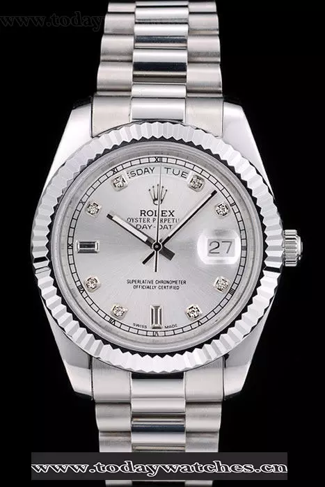 Rolex Daydate Stainless Steel Ribbed Bezel Silver Dial Pant58941