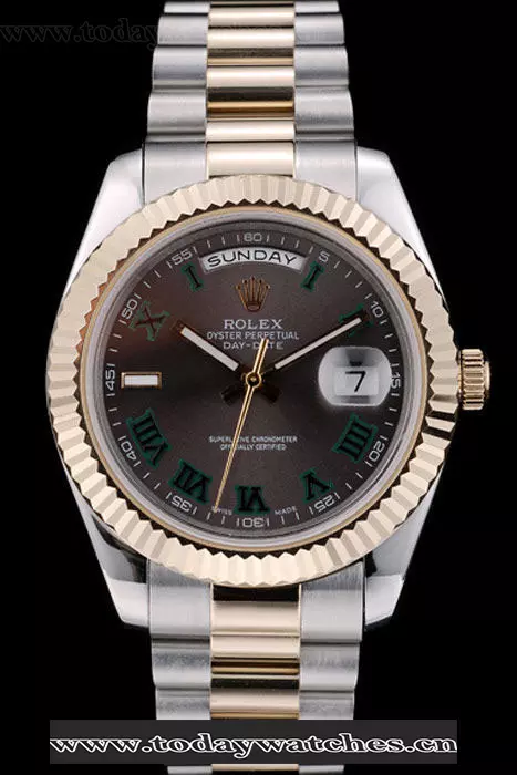 Rolex Daydate Gold Stainless Steel Ribbed Bezel Grey Dial Pant58945