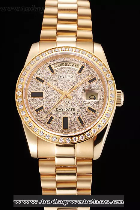 Rolex Day Date Diamond Pave Dial And Bezel Gold Case And Bracelet Pant123401