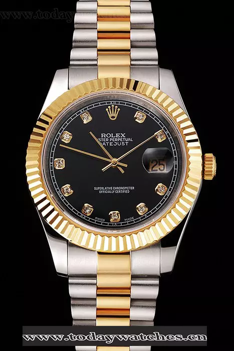Rolex Datejust Black Dial Stainless Steel Case Gold Bezel Two Tone Bracelet Pant122504