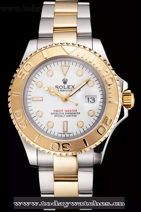 Rolex Yacht Master White Dial Gold Bezel Stainless Steel Case Two Tone Bracelet Pant123003