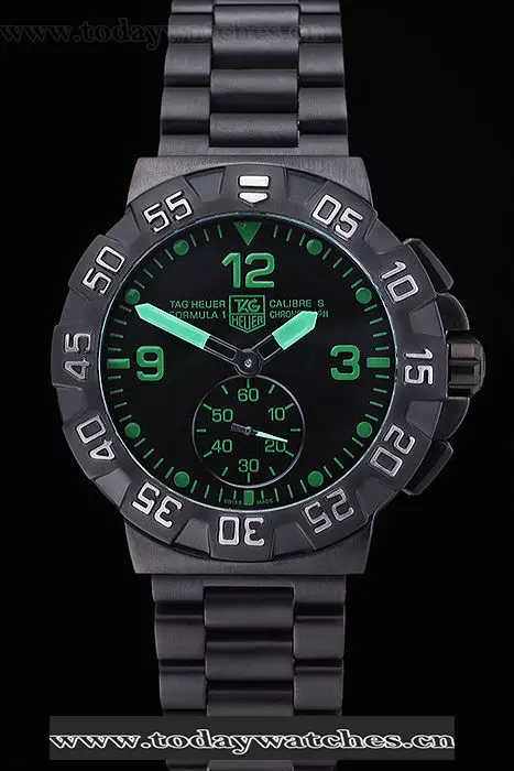 Tag Heuer Formula One Grande Date Black Dial Green Numerals Ion Plated Steinless Steel Bracelet Pant60190